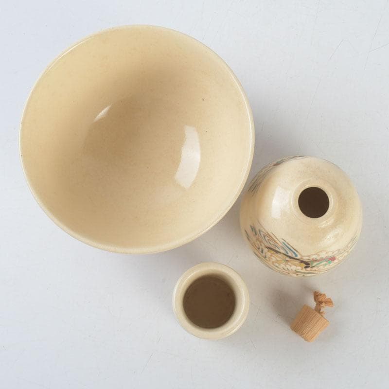 茶道具　利休茶箱　京焼　加藤昌山作　茶碗　振出など　八点一式　仕覆付　M9579