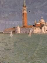 【真作】絵画　油彩4号　ベニス風景　ヴェネツィア風景画　海と教会の風景　X27