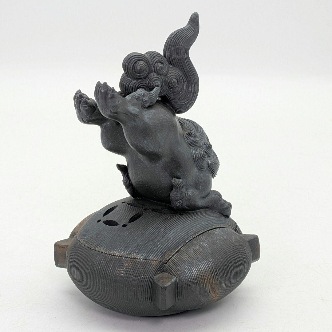 西村春湖 青備前糸巻獅子香炉 共箱合布 備前焼 抹茶道具 香道具 跳ね獅子 在銘