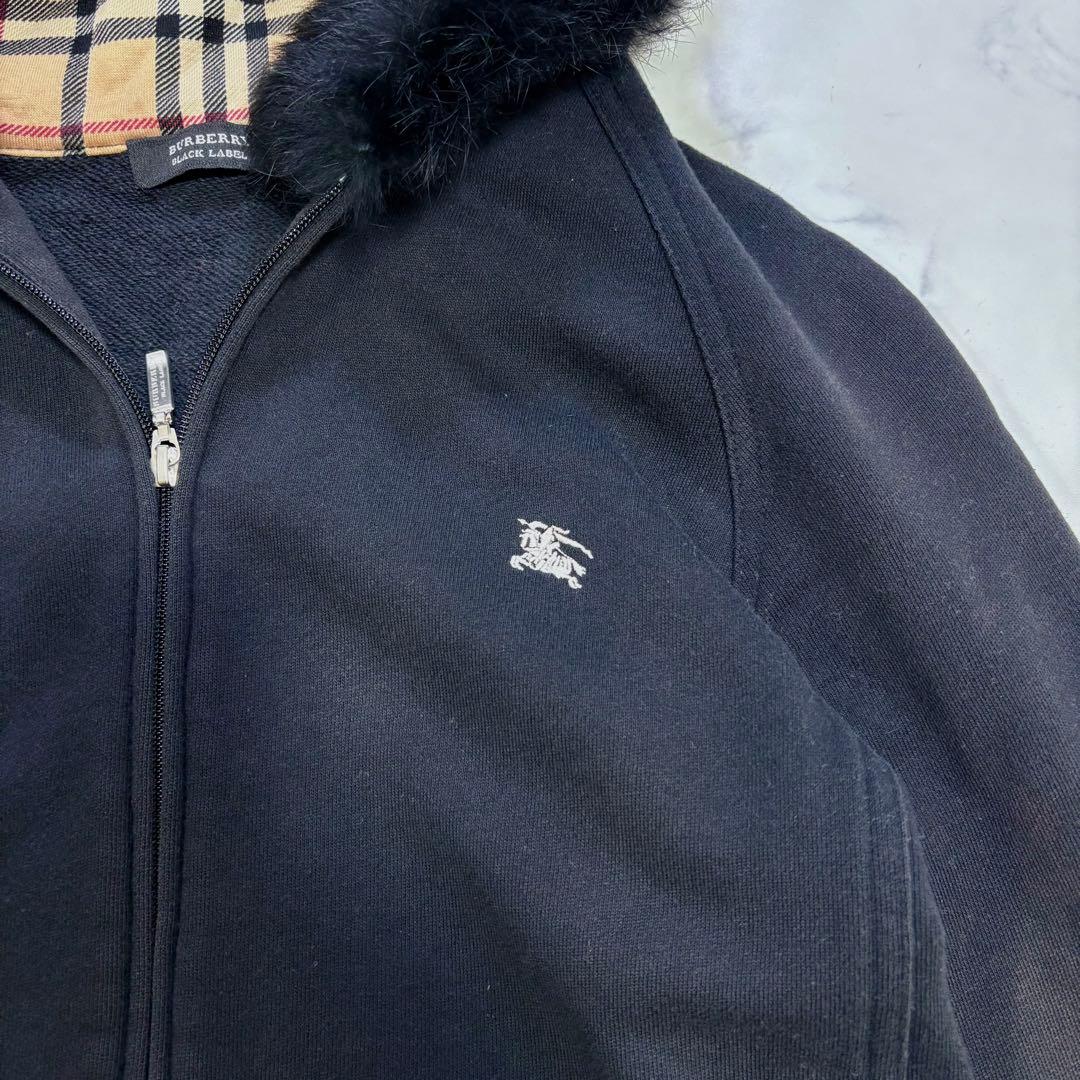 バーバリー ブラックレーベル ノバチェックフード付きジップパーカー L相当 黒