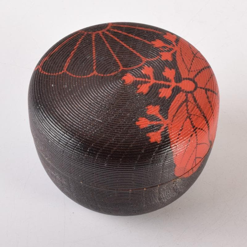 茶道具　玄一作　欅千筋　菊文　寿輪棗　平棗　共箱　V　7104