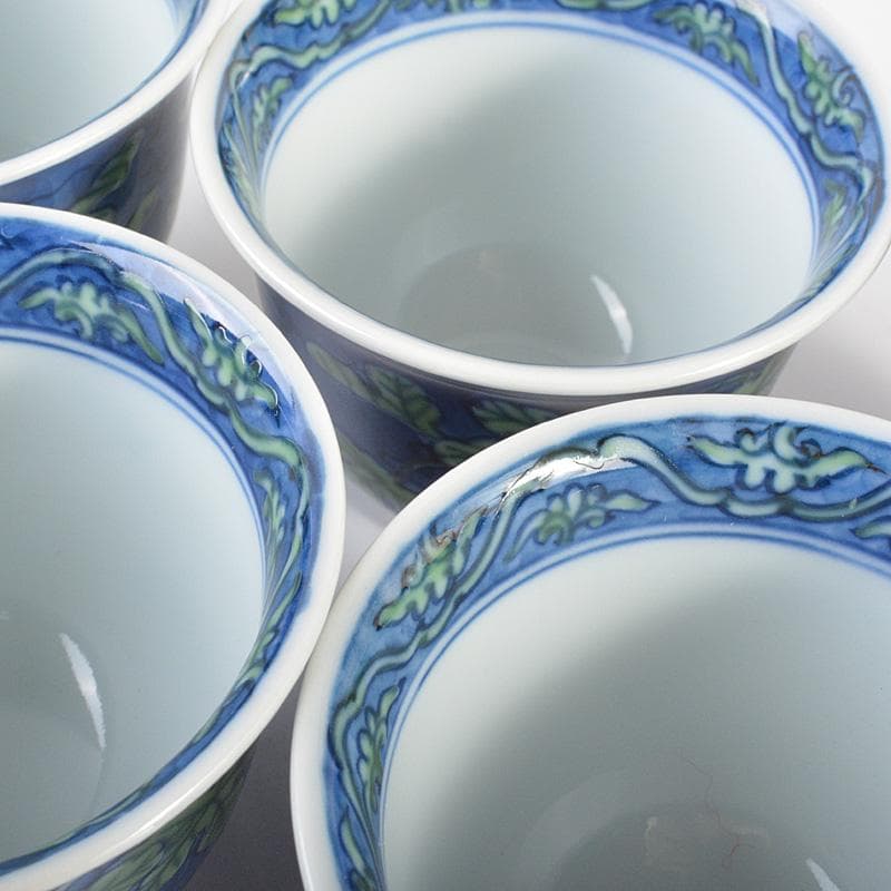 煎茶道具　有田焼　館林源右衛門　染錦　桐花文　湯呑　煎茶碗　5客　V　R6762