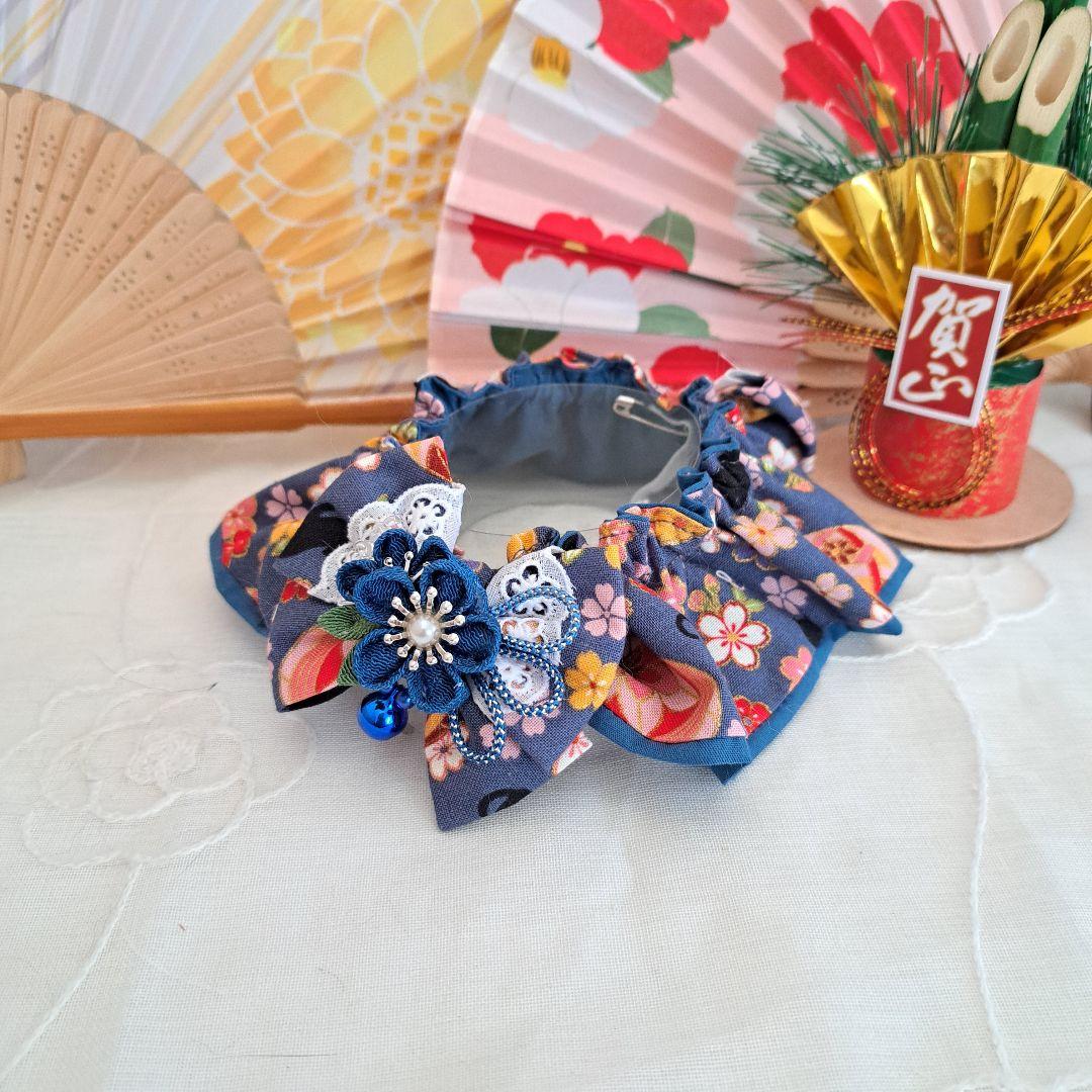 幅広シュシュ、和風つまみ細工、わんちゃん猫ちゃん用