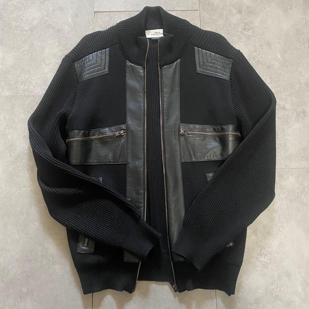 VERSACE COLLECTION ニットレザージップジャケット　ヴェルサーチ