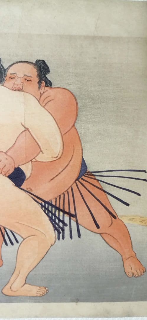 鰭崎英朋、 稀木版画相撲四十八手 双差し梅ケ谷&常陸山昭和15年頃出版