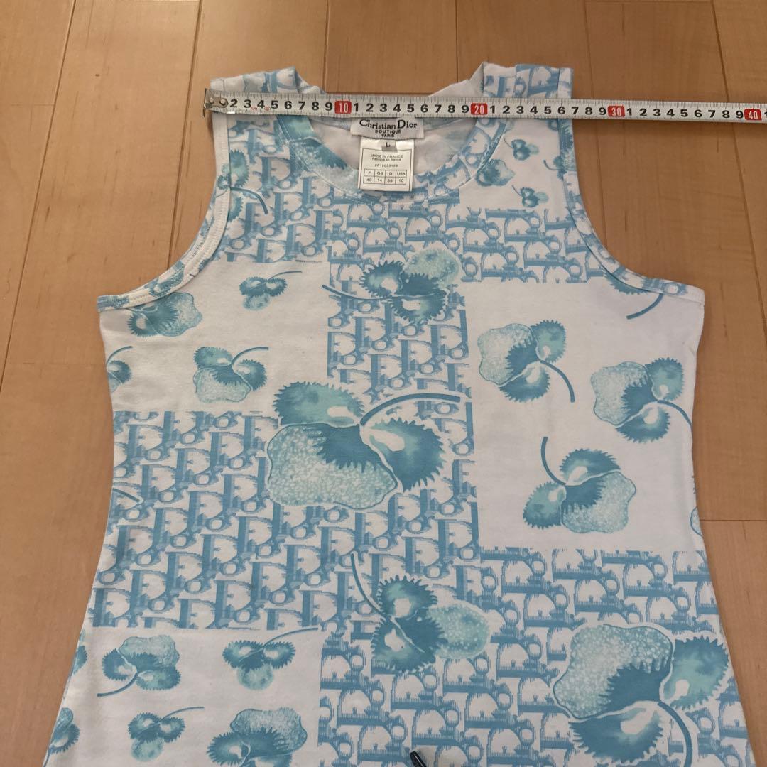 クリスチャンディオール　トロッター柄タンクトップ　40 水色・白