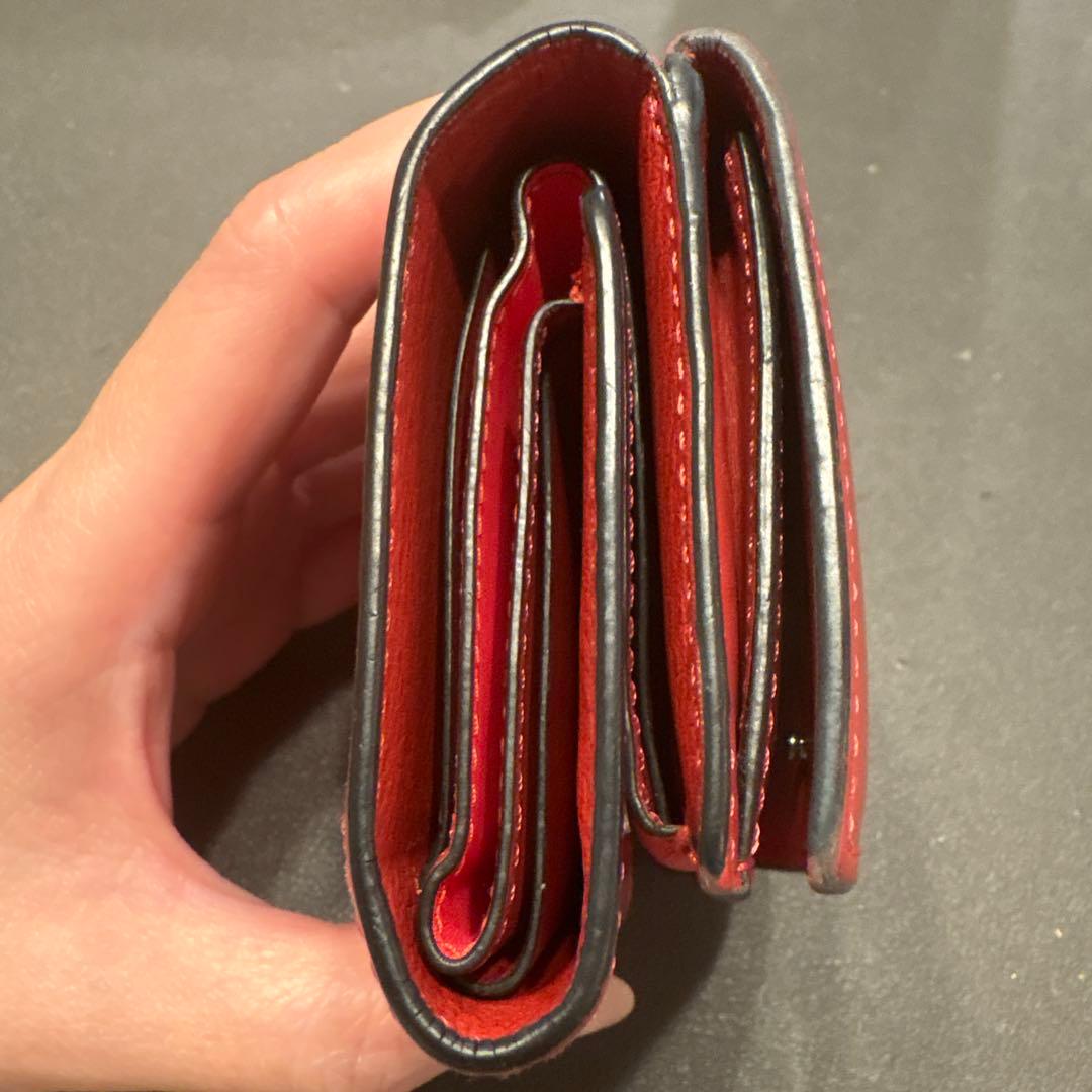 ロエベ LOEWE レザー三つ折り財布 赤 ピンク