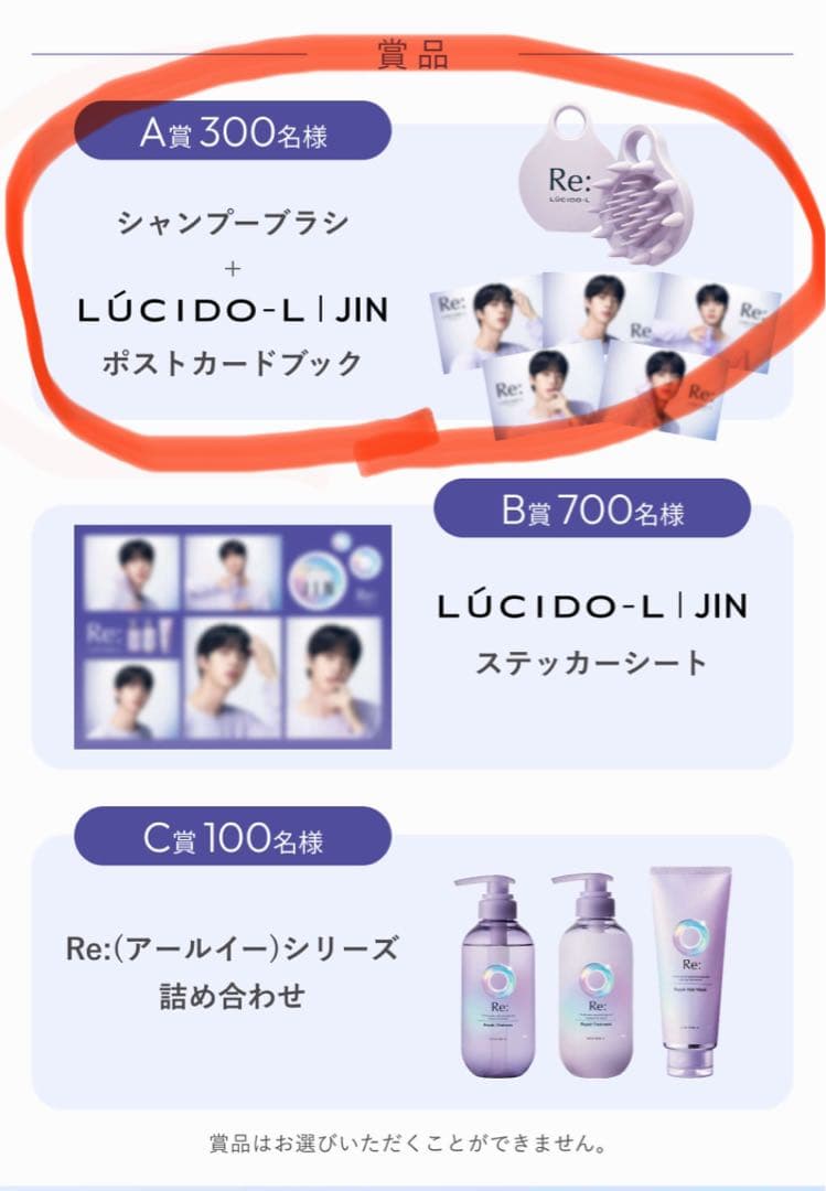 ルシードエル JIN キャンペーンA賞シャンプーブラシポストカードブック BTS