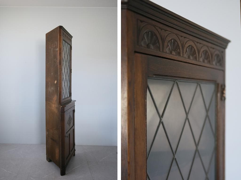 英国アンティークJC製コーナーキャビネット/ディスプレイ棚/食器棚(91-26)