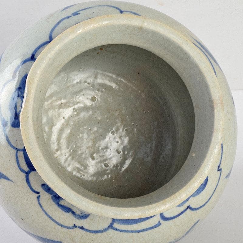 朝鮮美術　李朝　高麗白磁　染付　花文　壷　時代箱付　D　R9146B