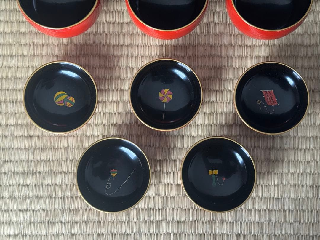 輪島塗 絵付 まり椀 5客 本堅地 中島松朗 (九香)作 布付 共箱 茶懐石道具