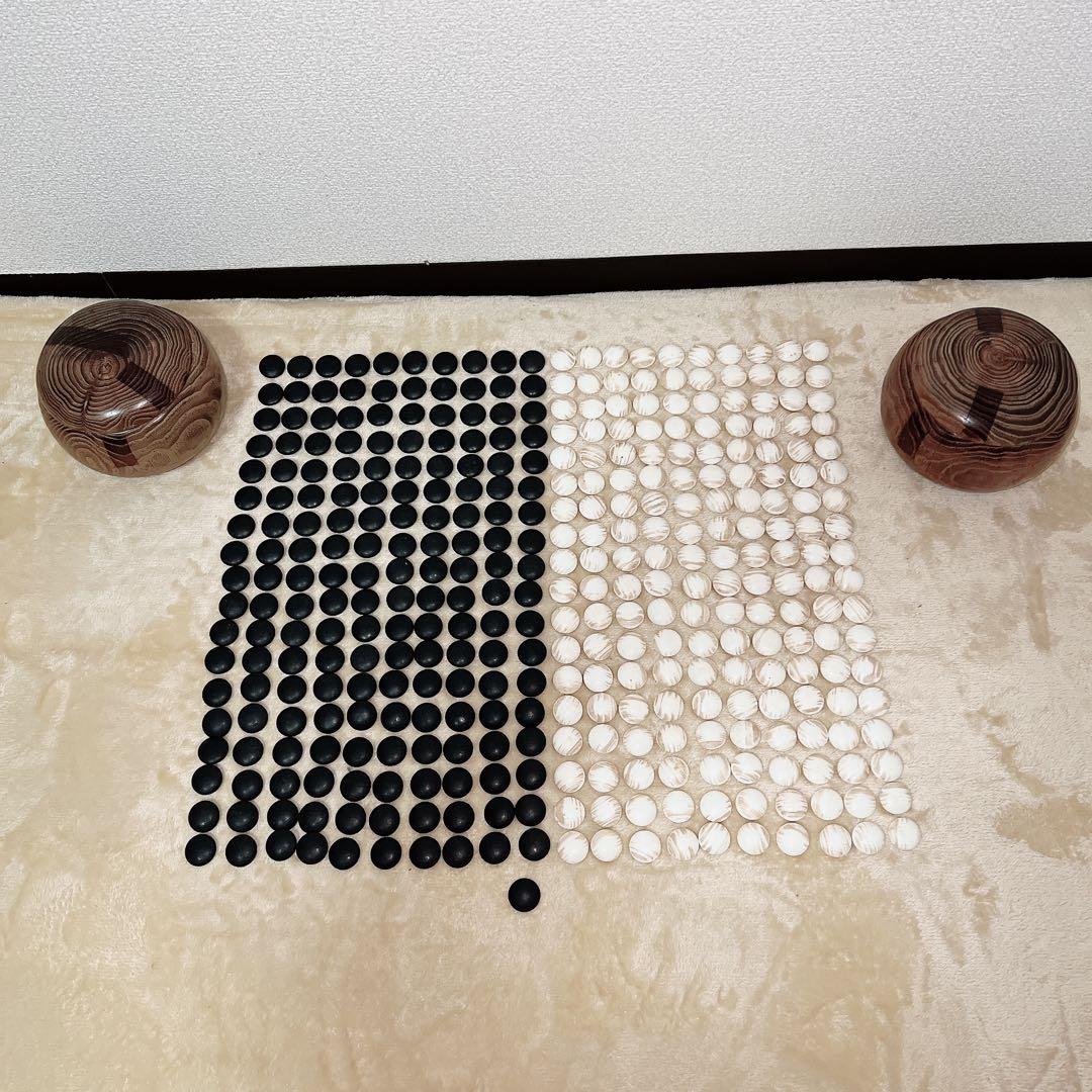 蛤⭐️碁石 蛤白石厚み約1cm 那智黒黒石 碁笥付き 34号？