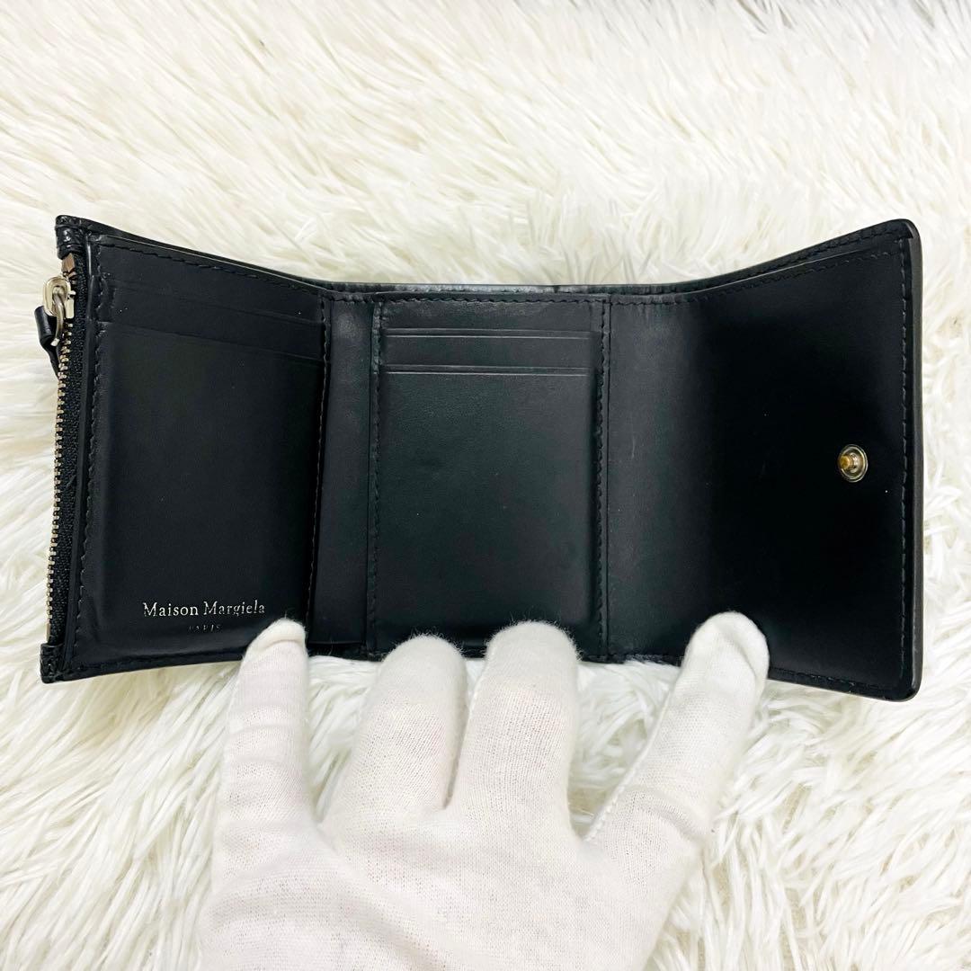 極美✨マルジェラ 三つ折り レザー 4ステッチ シボ革 ブラック