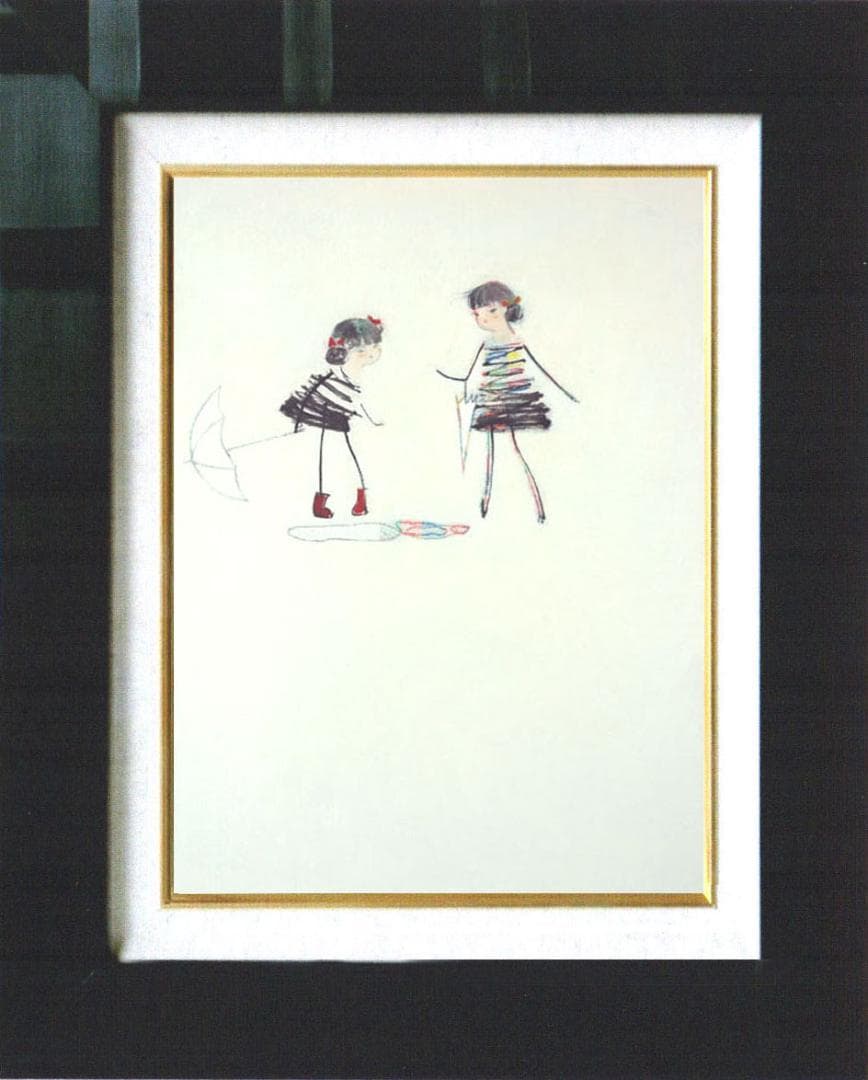 油絵 絵 絵画インテリア 額付(黒) F4-040314 子供たち 雨あがり