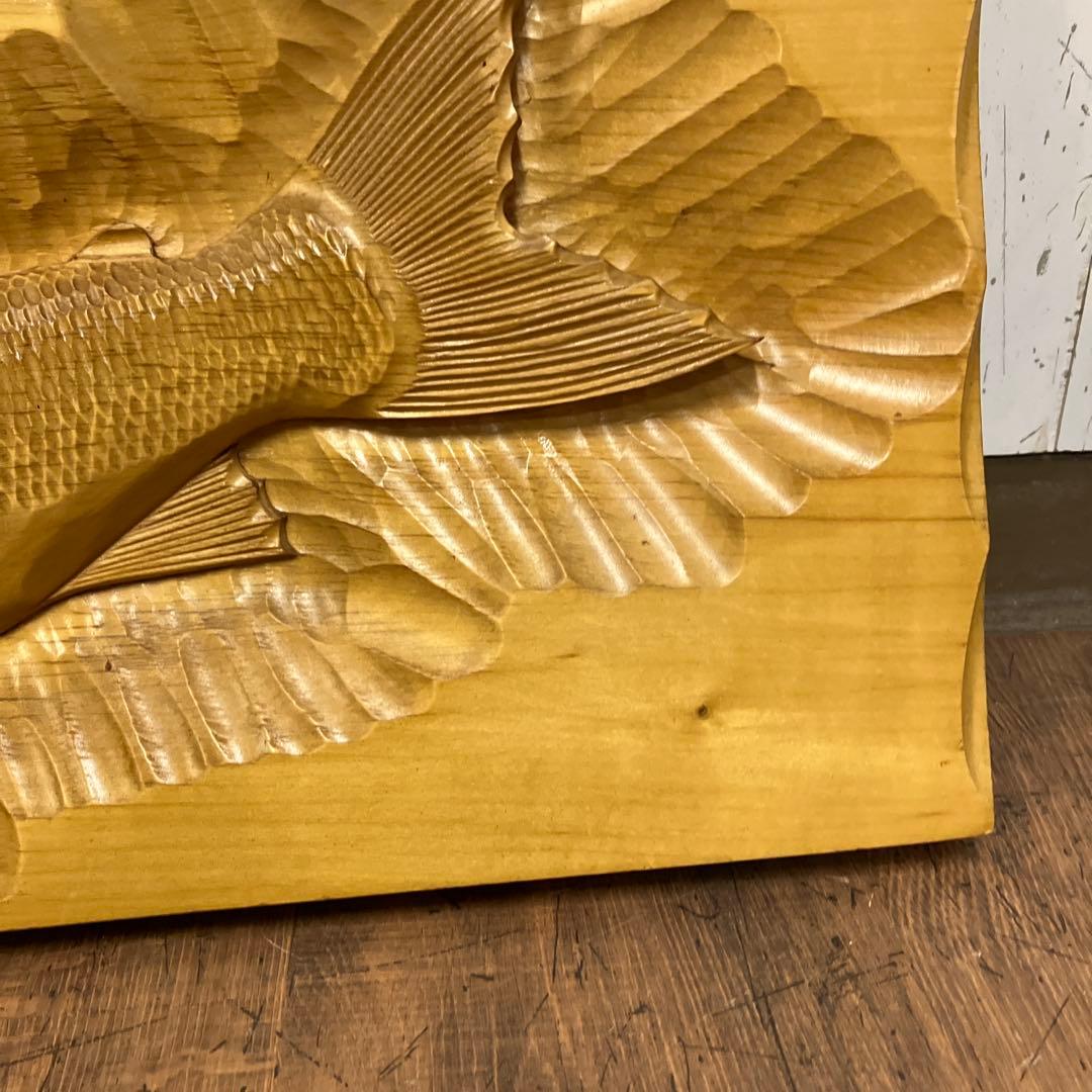 昭和レトロ 木彫り鮭 彫刻 アートレリーフ 壁掛け 一枚板 フィッシュカービング