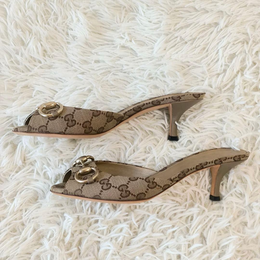 【美品】GUCCI グッチ GG キャンバス ホースビット ミュール サンダル