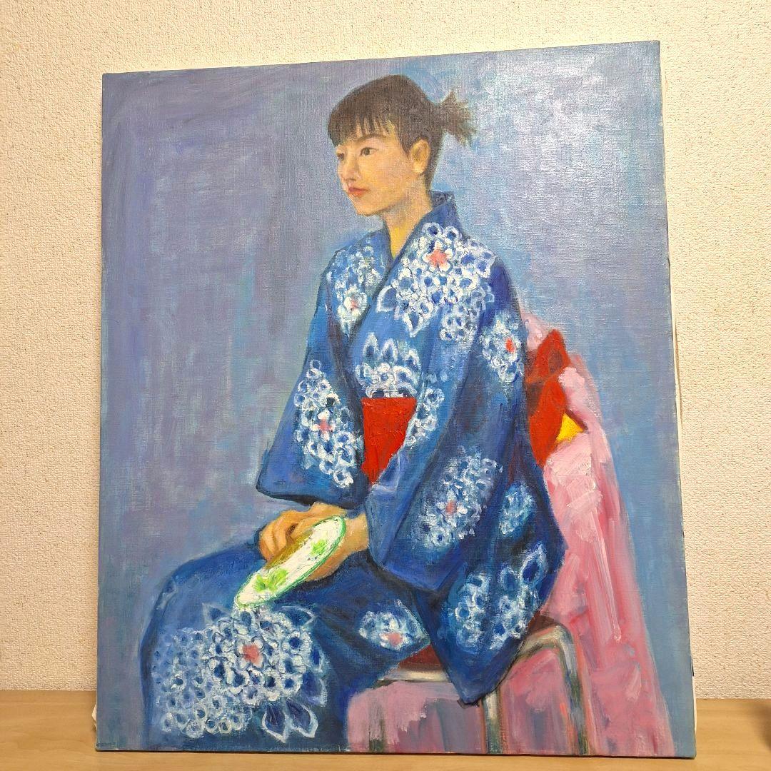 浴衣　人物画　油絵　アンティーク　レトロ