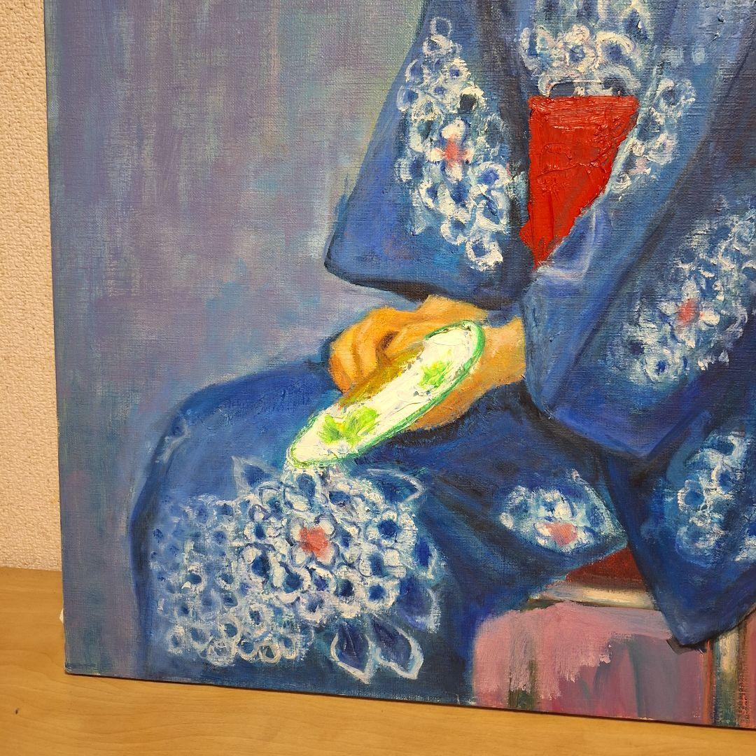 浴衣　人物画　油絵　アンティーク　レトロ