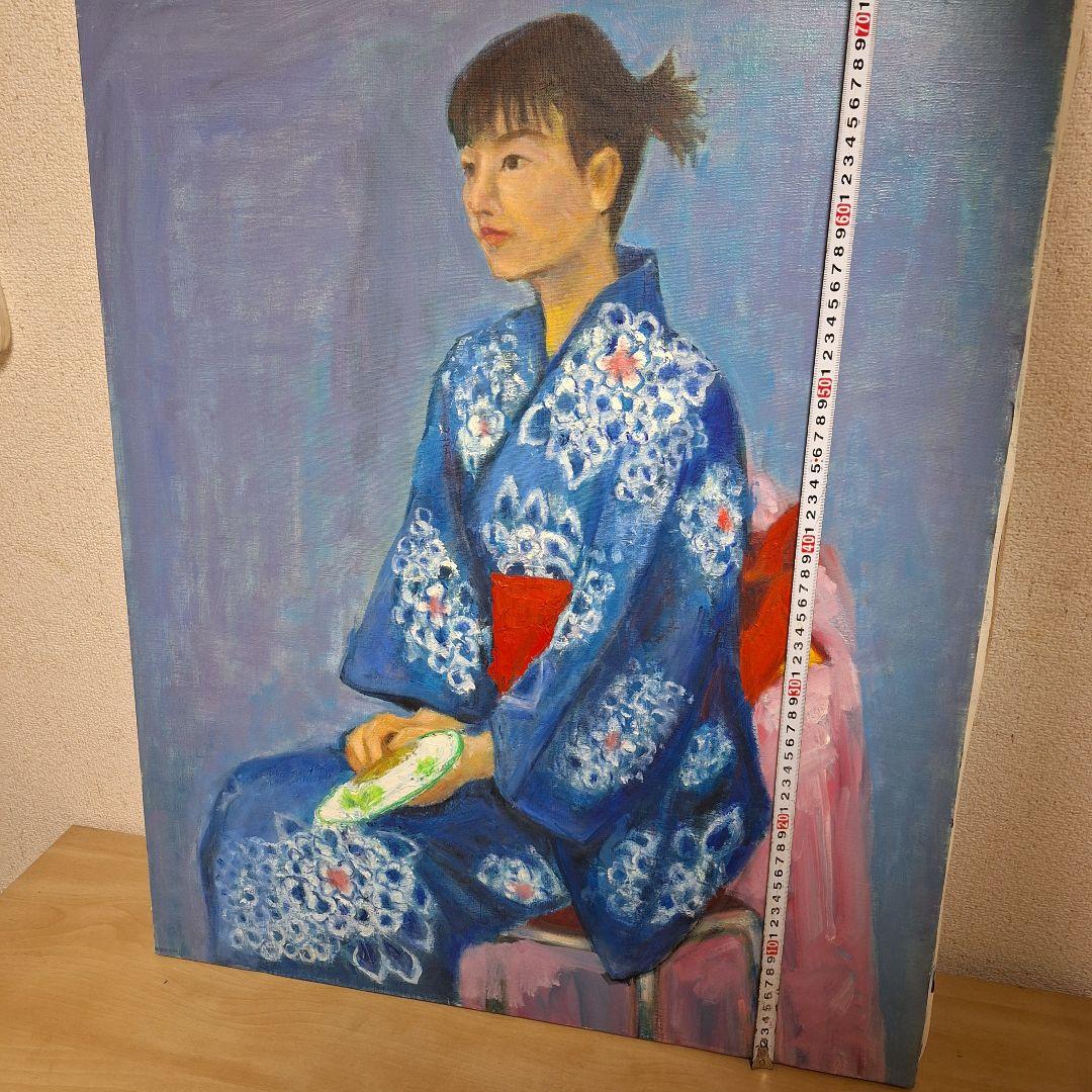 浴衣　人物画　油絵　アンティーク　レトロ