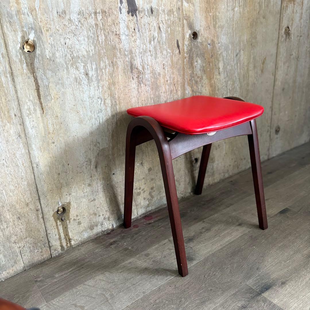 秋田木工　スタッキングスツール　レッド　剣持勇　曲木　②