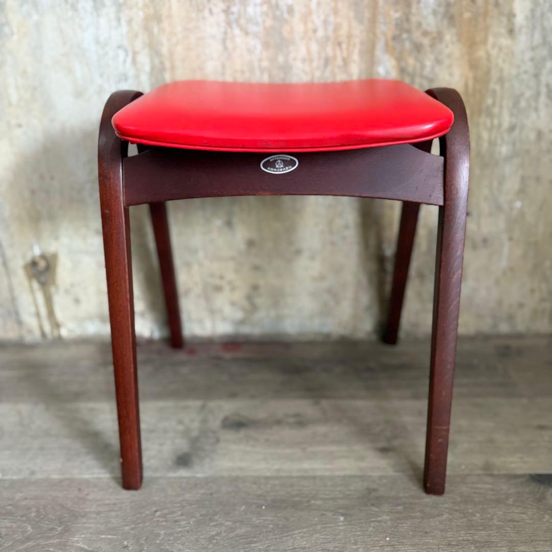 秋田木工　スタッキングスツール　レッド　剣持勇　曲木　②