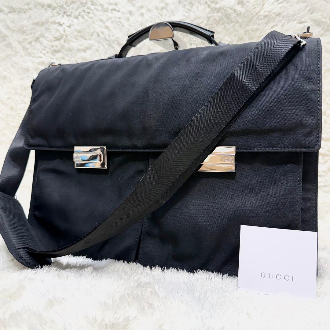 グッチ ナイロン ビジネスバッグ 大容量 A4可能 2way レザー ブラック