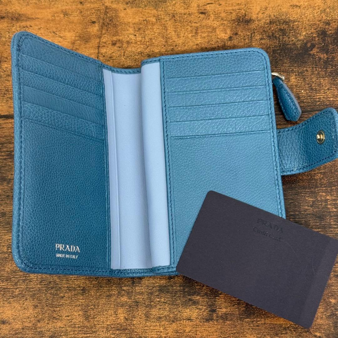 PRADA プラダ 二つ折り財布 ブルー サフィアーノ