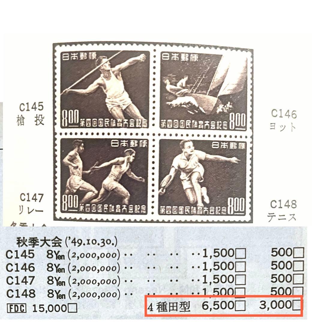 未使用 田型【国民体育大会第2〜6回】銭単位切手昭和22年〜26年