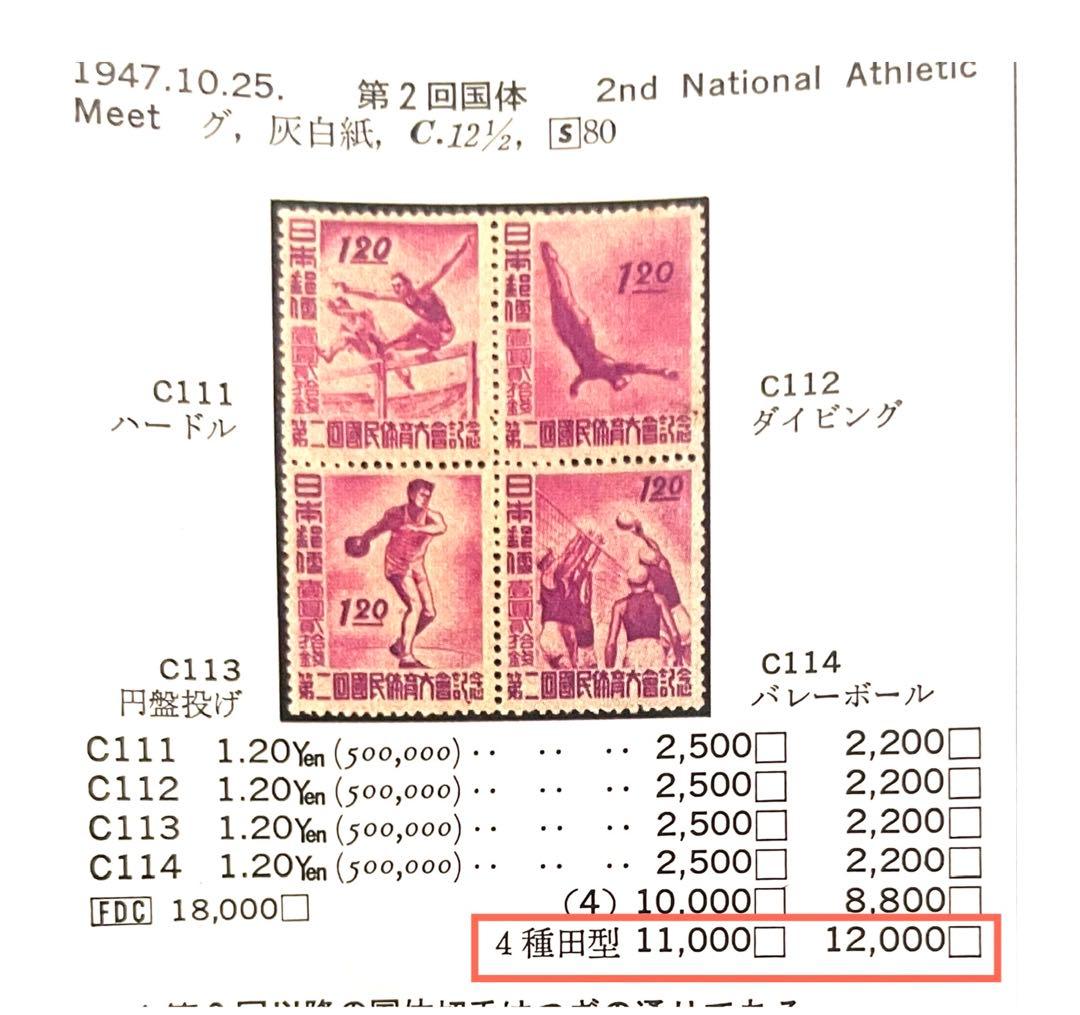 未使用 田型【国民体育大会第2〜6回】銭単位切手昭和22年〜26年