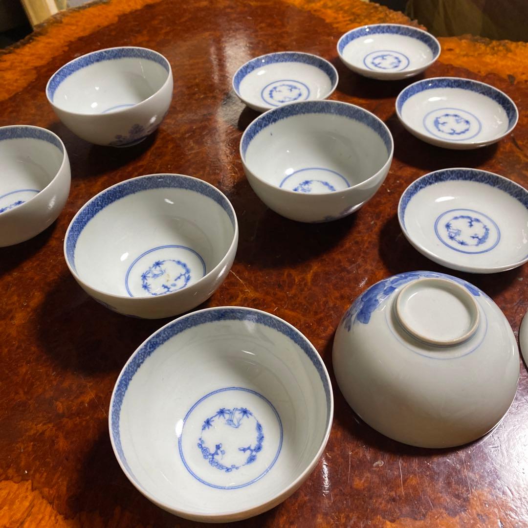 染付蓋付茶碗6客セット11cm6cm