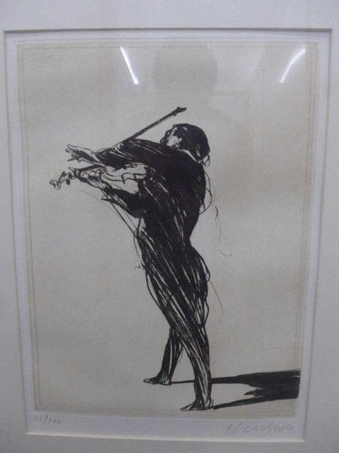 音楽家のリトグラフで人気のワイズバッシュのバイオリン弾き　サインとエディション