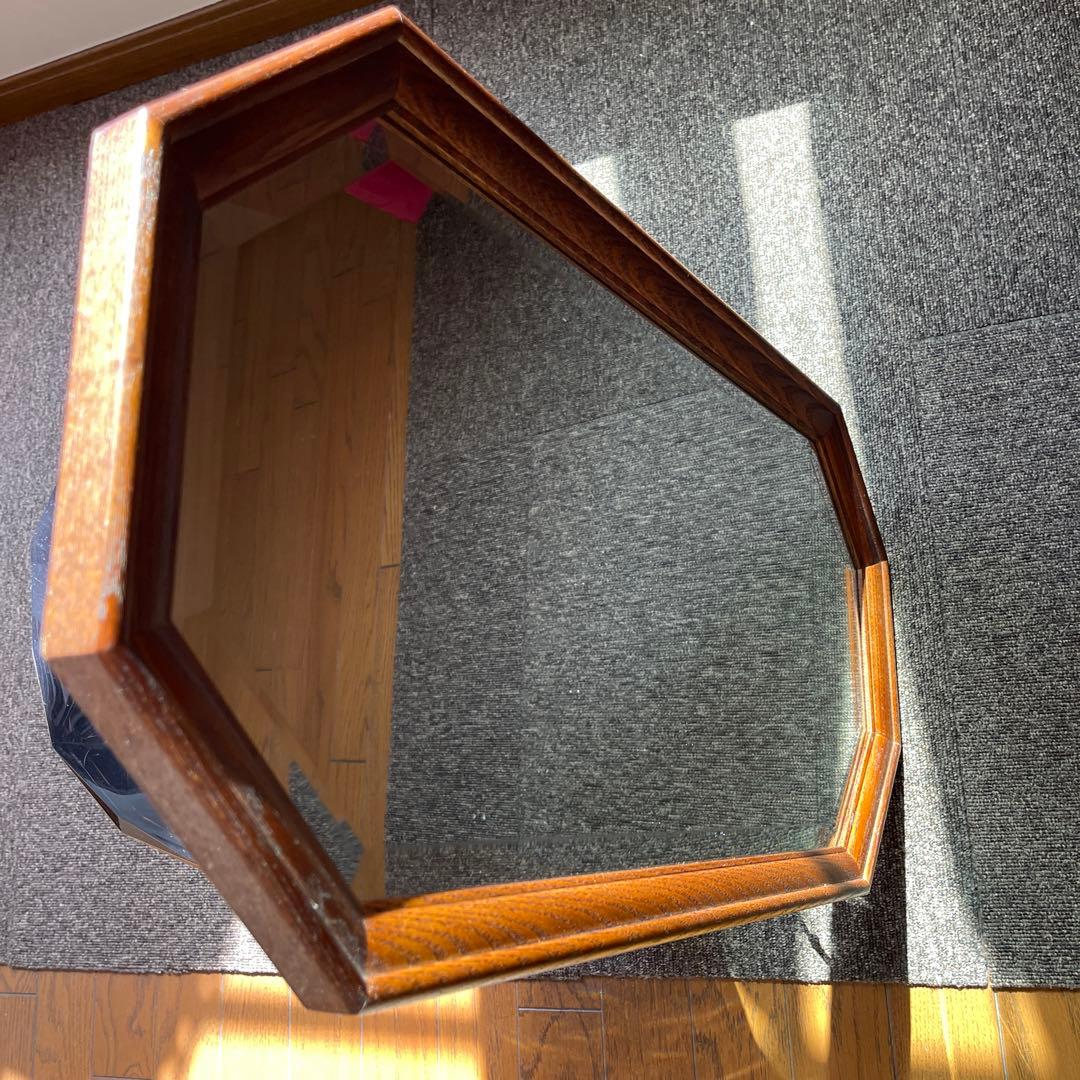 アンティーク 木製 八角形ミラー