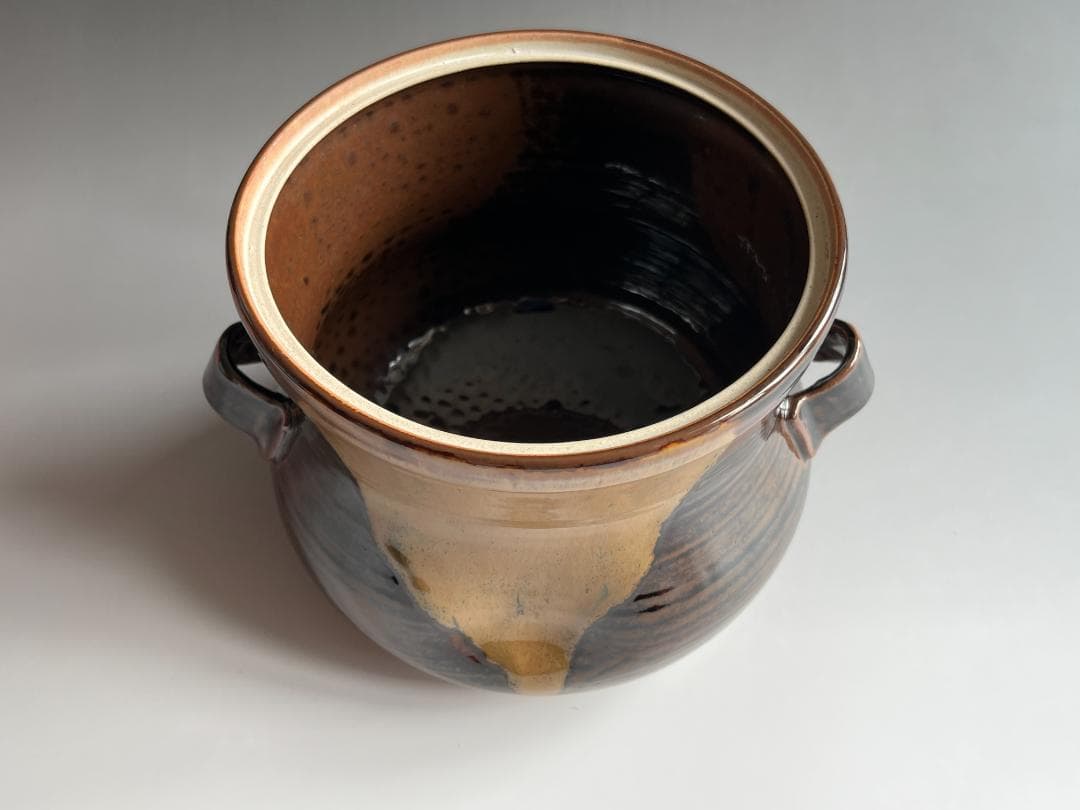 げんじょー　陽炎園　膳所焼　下耳付水指　尋牛斎書付