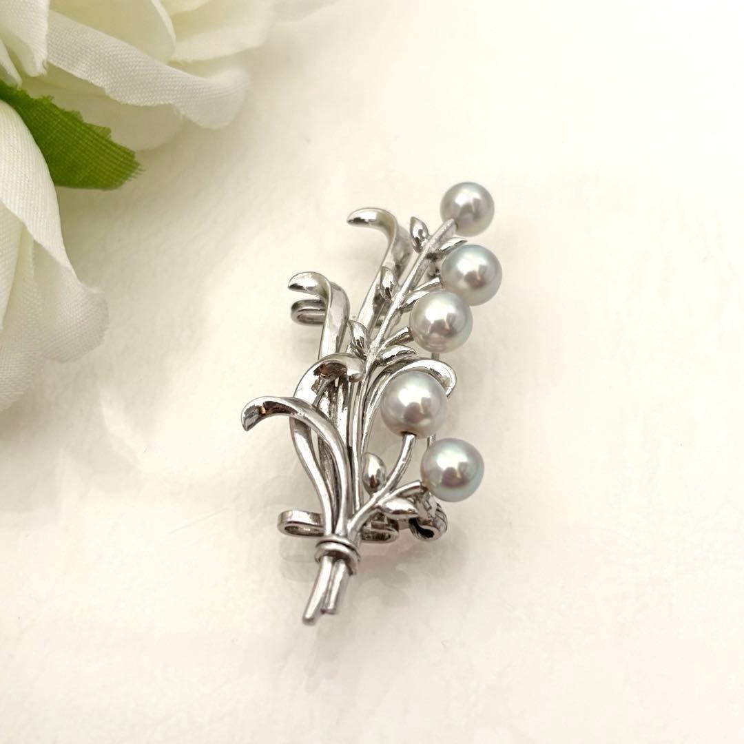 380【ミキモト】シルバー　パール　ブローチ　帯留め