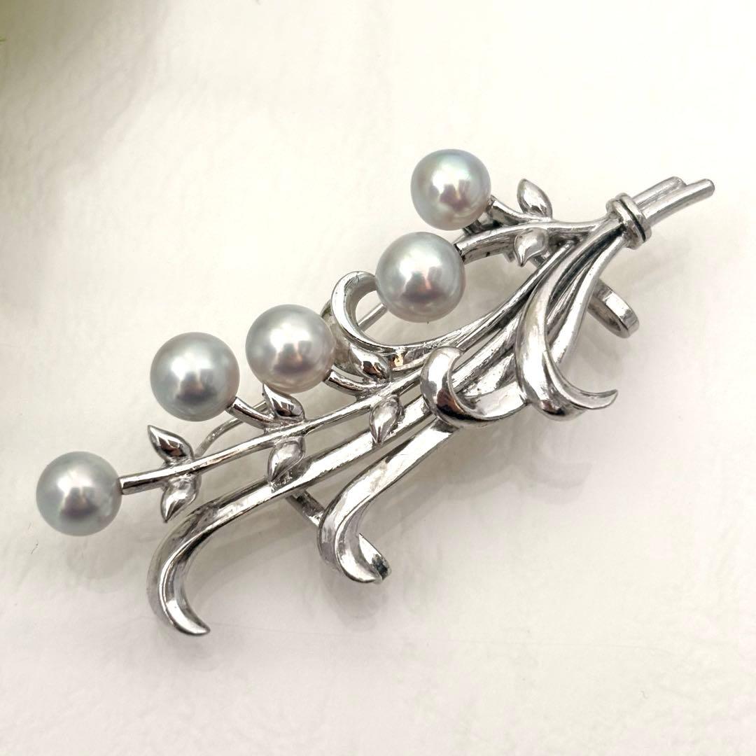 380【ミキモト】シルバー　パール　ブローチ　帯留め