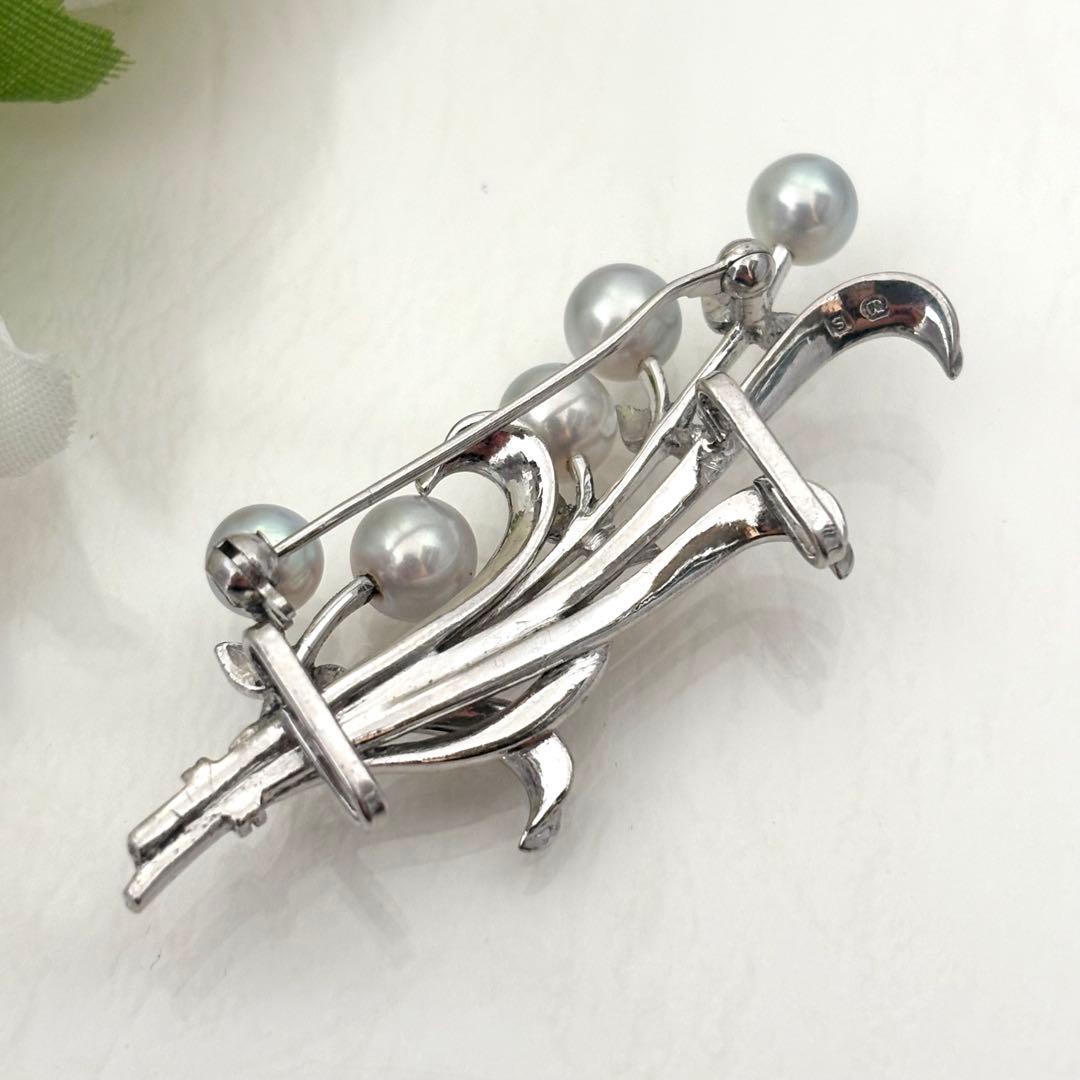 380【ミキモト】シルバー　パール　ブローチ　帯留め