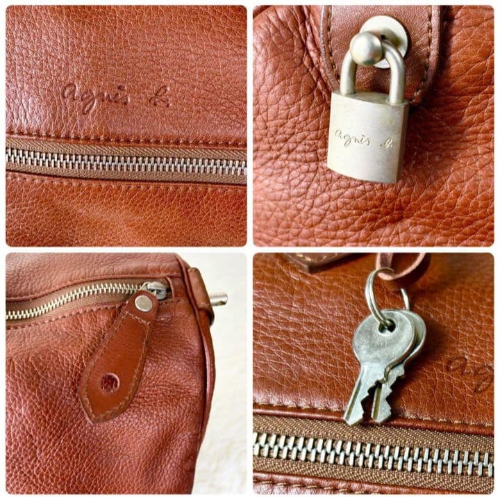agnes b. ボストンバッグ　オールレザー　本革　茶色　鍵付き