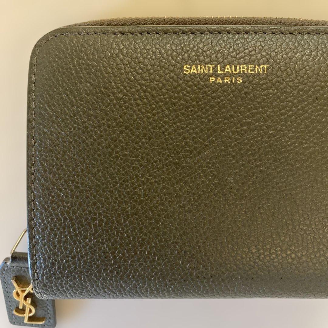 〈美品〉SAINT LAURENT PARIS 折り財布 レザー カーキ　箱有り