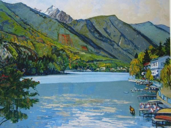 中村善索、山湖新雪、豪華・希少・大判画集画、新品高級額・額装付