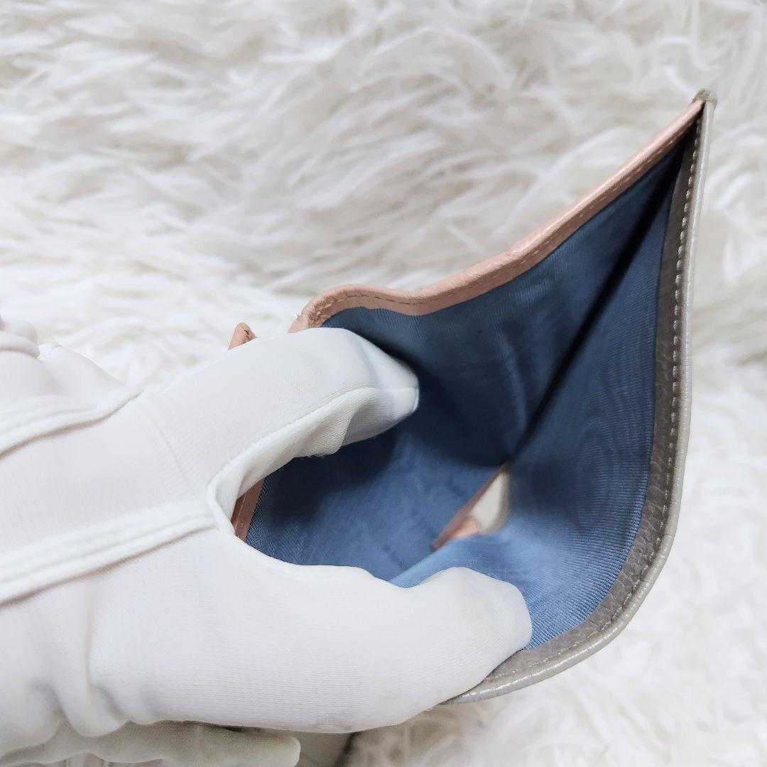 レア美品✨グッチ◇バイカラー二つ折り財布　マーモントGGシボ革ペールグレーピンク