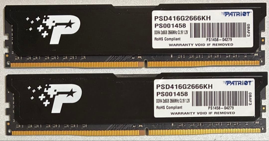 【中古】DDR4-2666 16GB(8GB×2枚) PATRIOT