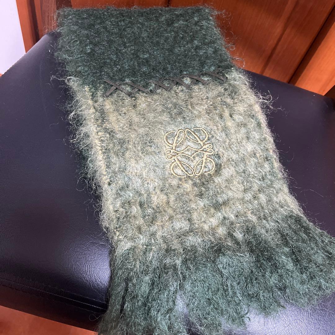 LOEWE アナグラム刺繍 マフラー　グリーン　ロエベ