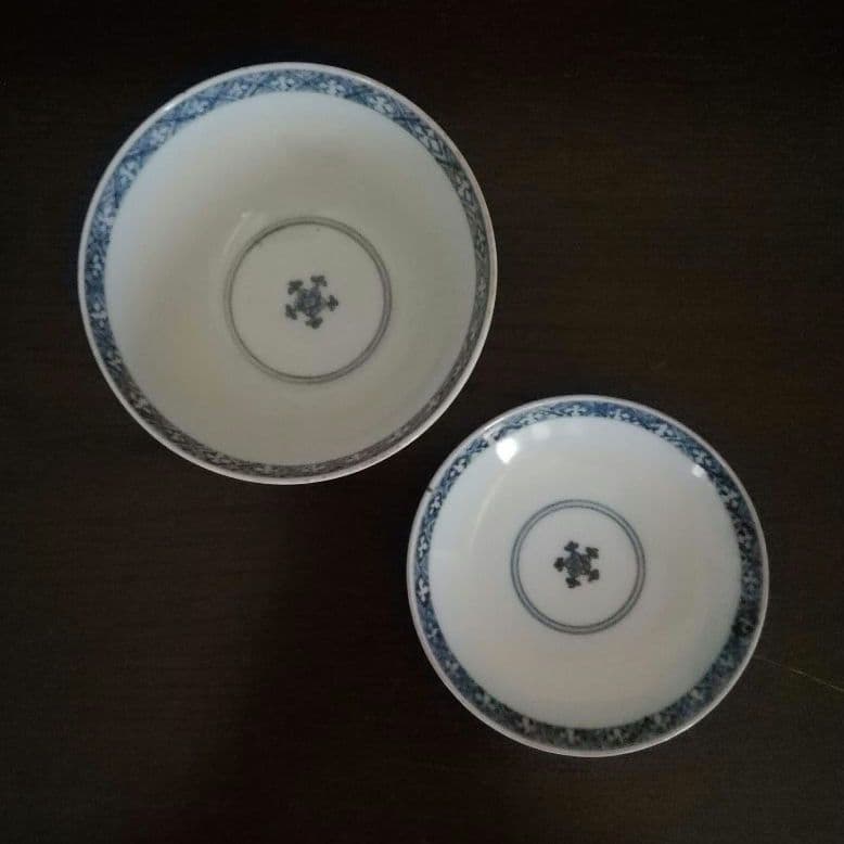 蓋椀2客　５弁花紋様　金彩　手書き　古伊万里　江戸時代　冨貴長春　歌人　和骨董