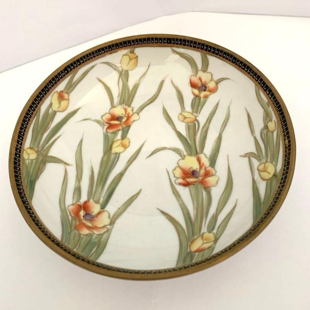 オルードノリタケ ラスター彩水仙文三足盤 M印（1910～1921年頃）