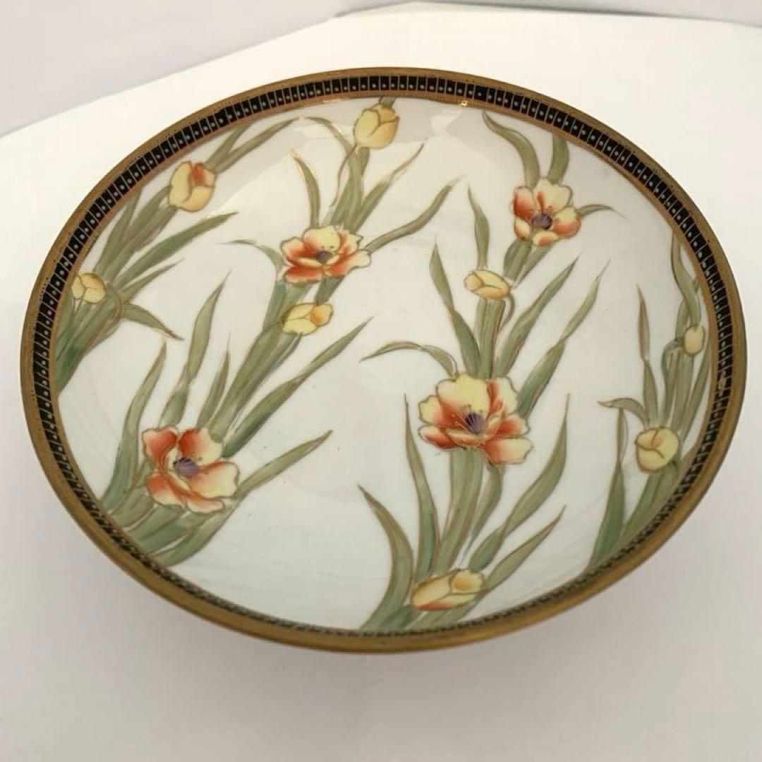 オルードノリタケ ラスター彩水仙文三足盤 M印（1910～1921年頃）