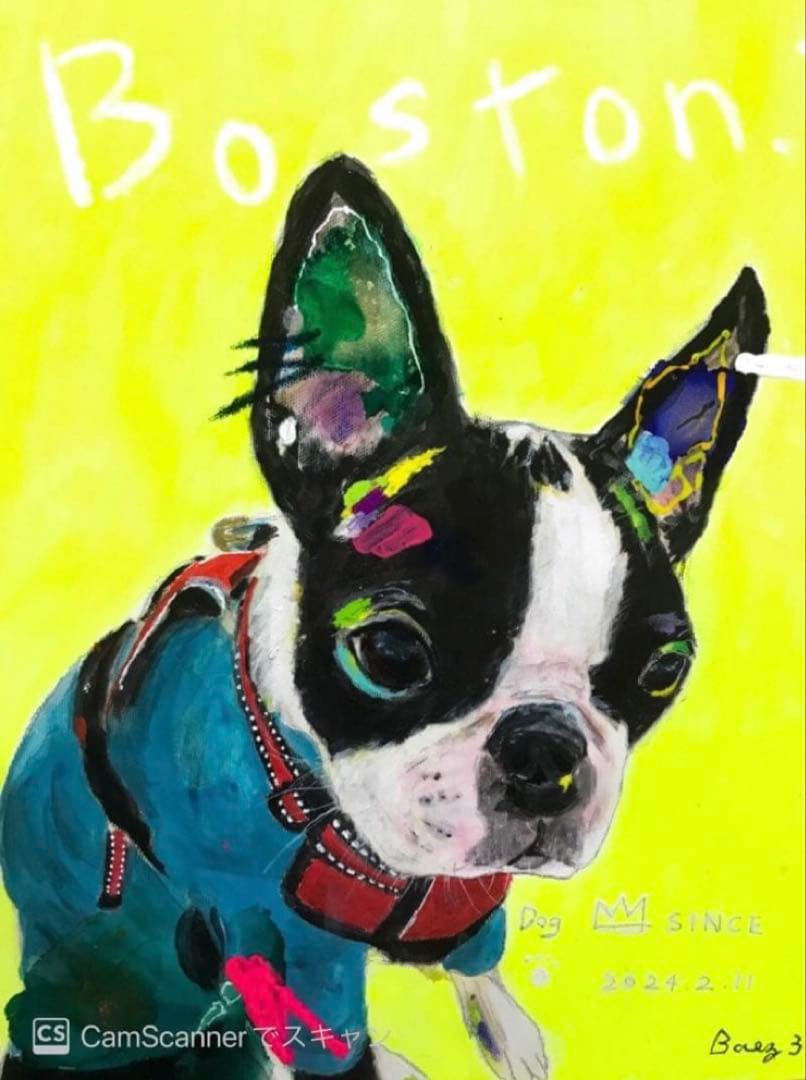 【IPA2】アイドル　犬　ボストンテリア　キャンバスF6号サイズ　BAEZ3