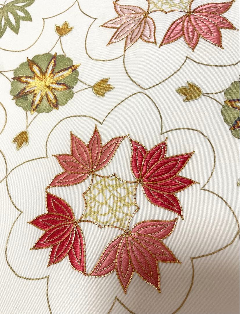 刺繍が美しい塩瀬九寸名古屋帯◇手刺繍 正絹 オフホワイト