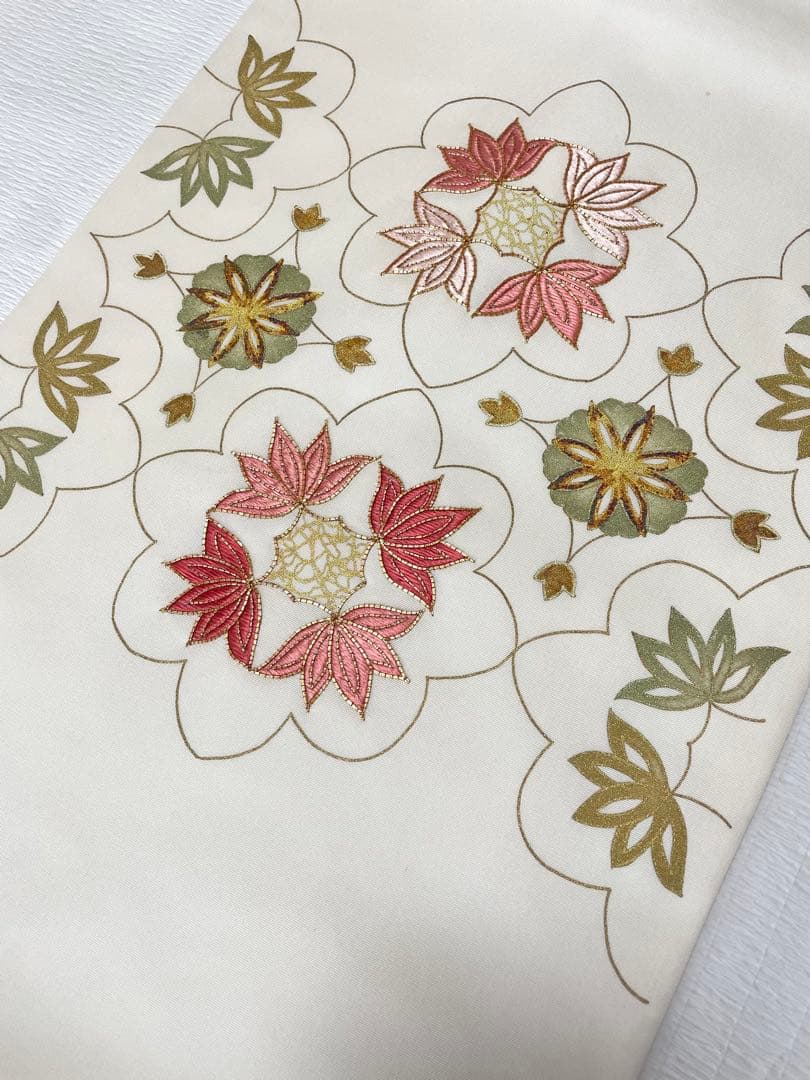 刺繍が美しい塩瀬九寸名古屋帯◇手刺繍 正絹 オフホワイト