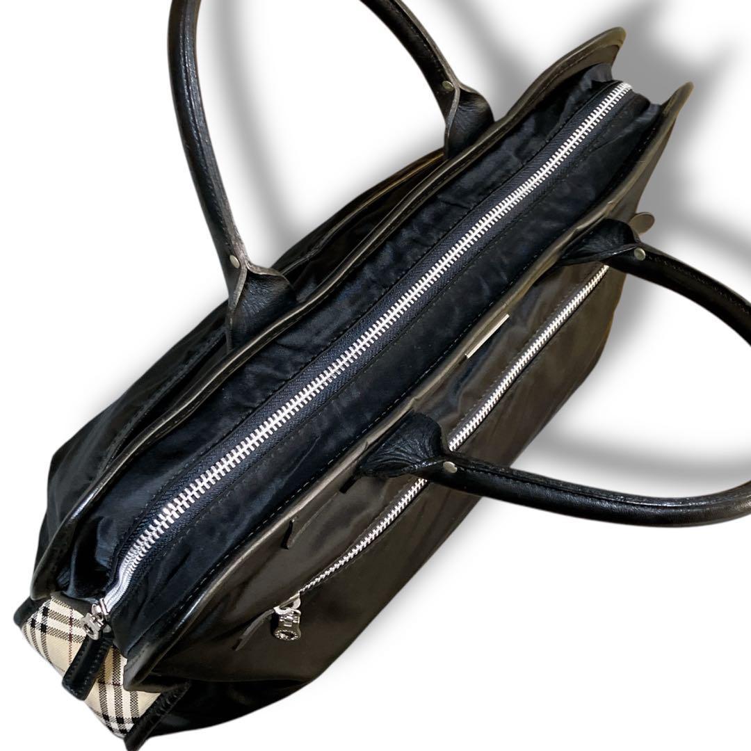 バーバリー ブラックレーベル 良品 ラウンドノバチェックブリーフケース ブラック