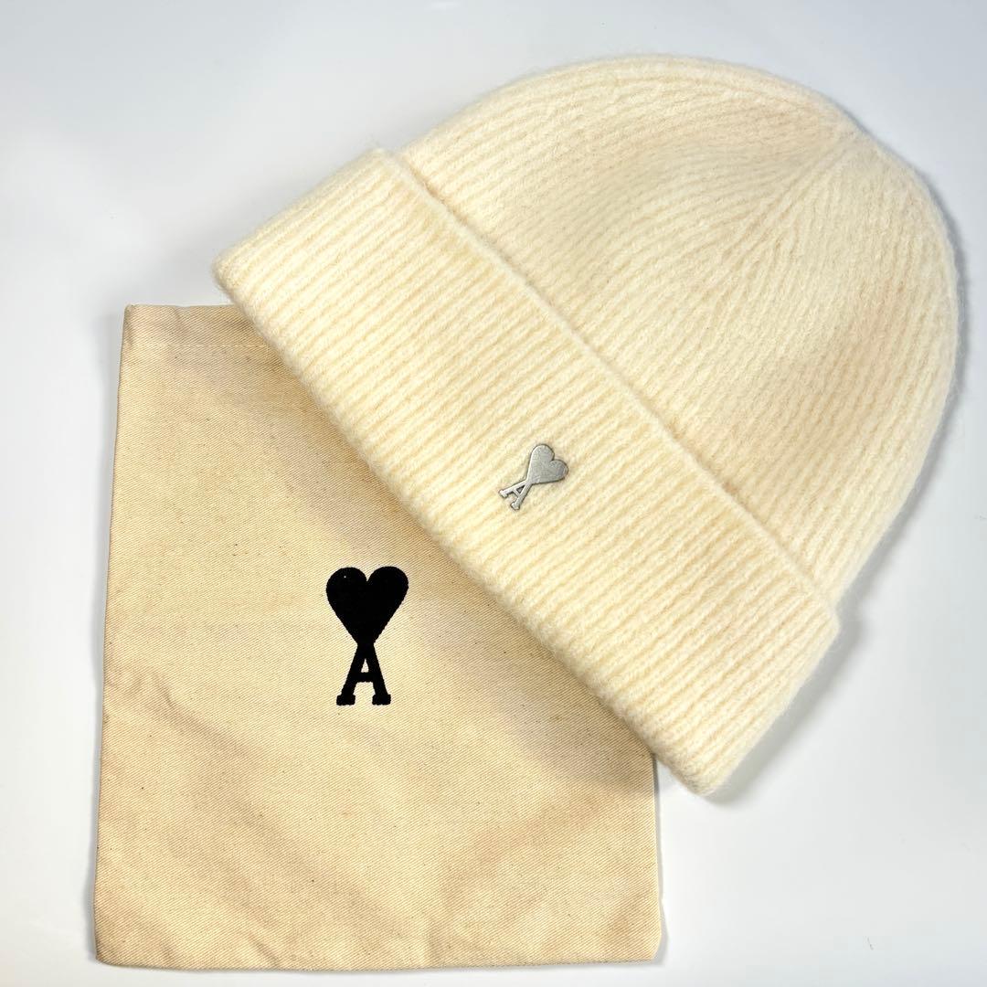 極美品 ami アミパリス ハートA ニット帽 ビーニー アルパカ混 アイボリー